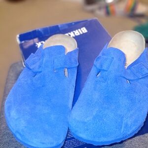 Birkenstock Blue Suede Clogs
